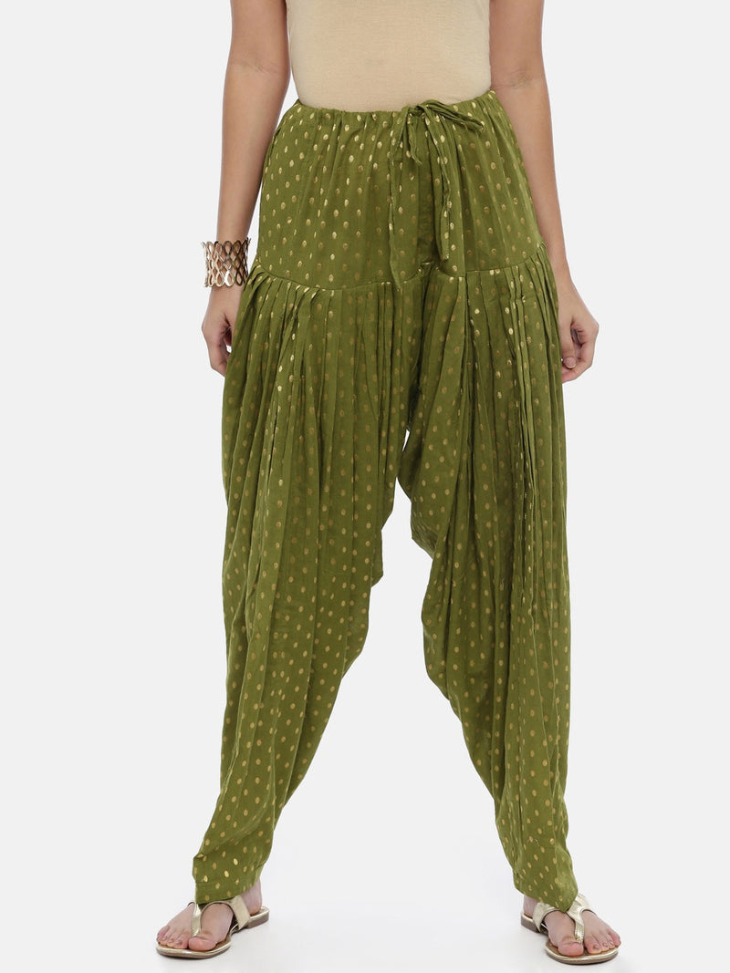 Souchii Olive Green Woven Design Patiala - Distacart