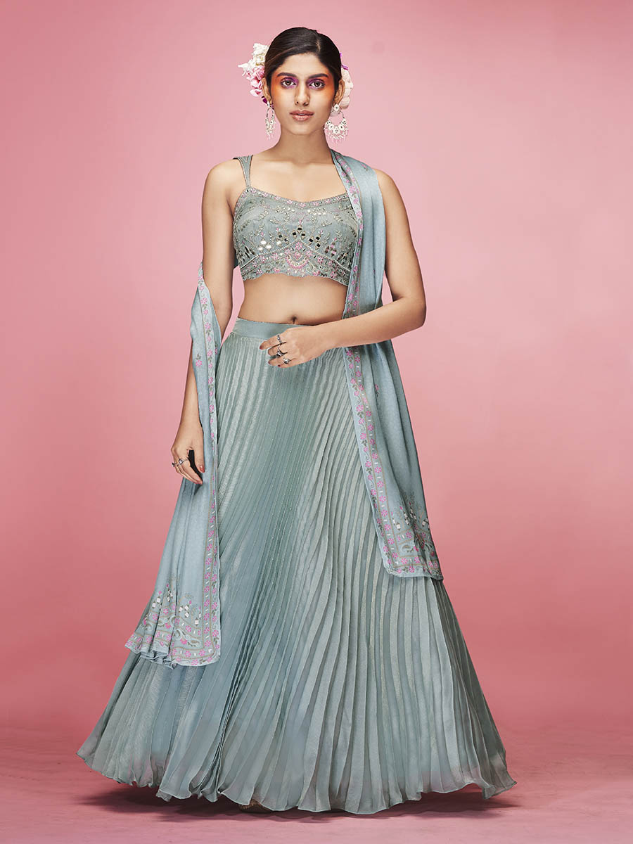 Myra Sky Blue Art Silk Embroidered Designer Lehenga - Distacart