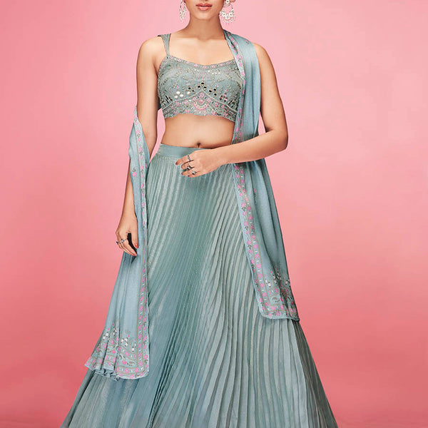 Myra Sky Blue Art Silk Embroidered Designer Lehenga - Distacart