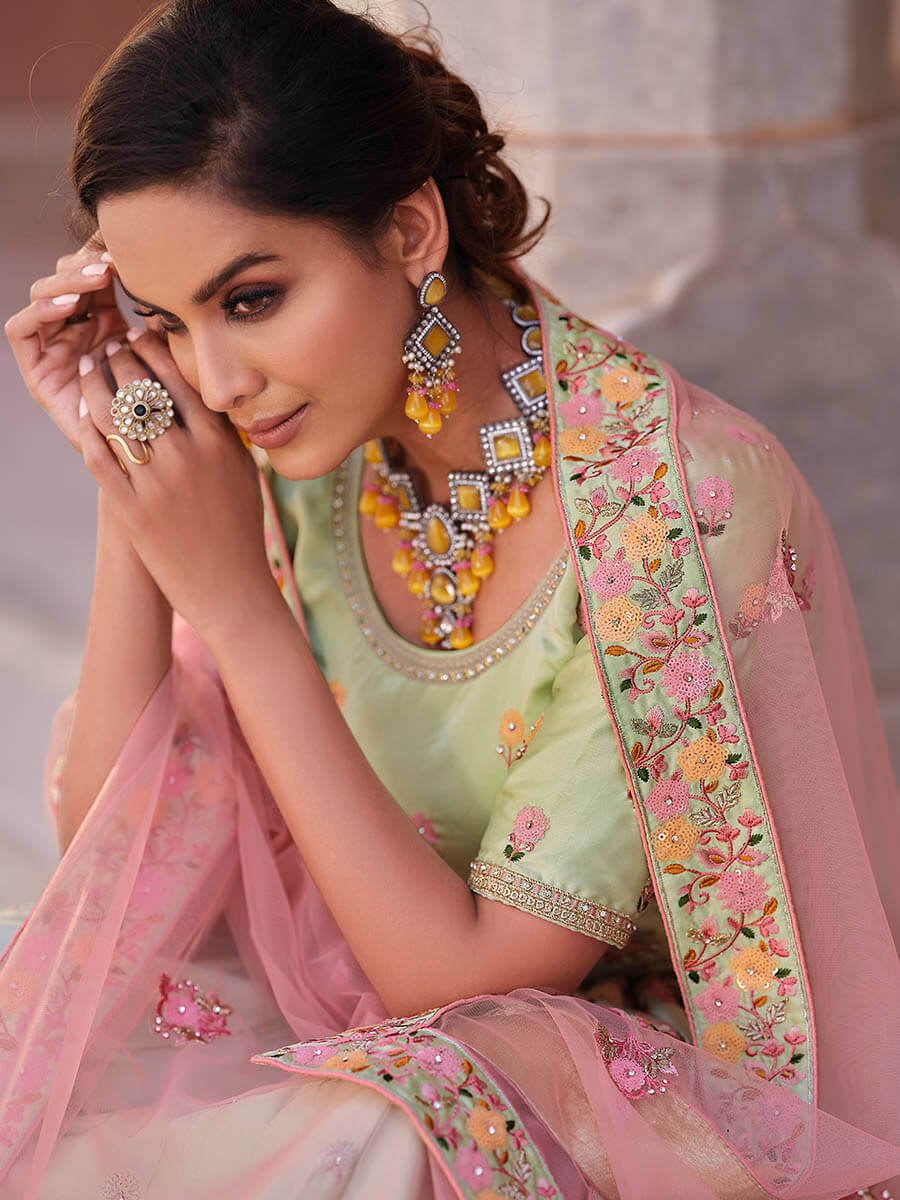 Myra Pista Green Embroidered Designer Lehenga Choli - Distacart