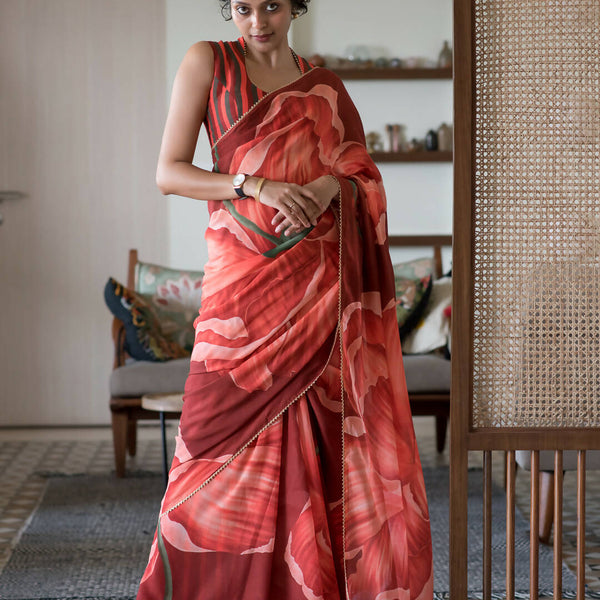 Suta Maroon Floral Pure Cotton Saree - Distacart