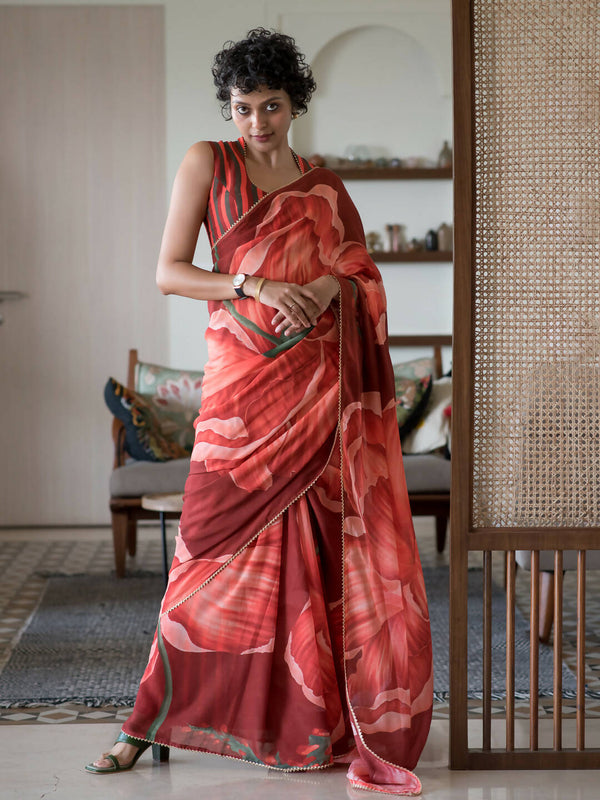 Suta Maroon Floral Pure Cotton Saree - Distacart