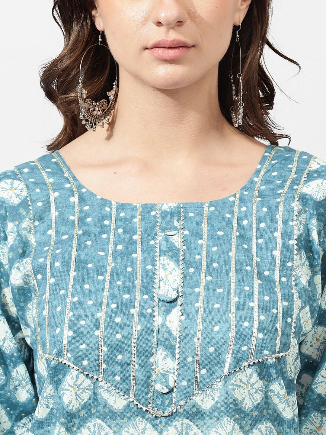 Kalini Blue Ethnic Motifs Printed Gotta Patti Pure Cotton Kurta with Trousers - Distacart