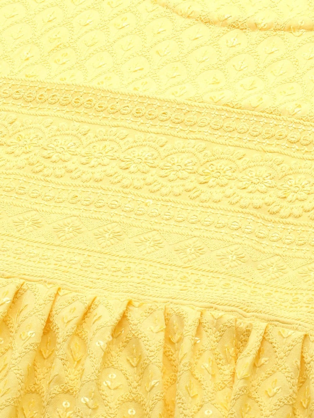 Sangria Yellow Ethnic Motifs Embroidered Chikankari A-Line Kurta - Distacart