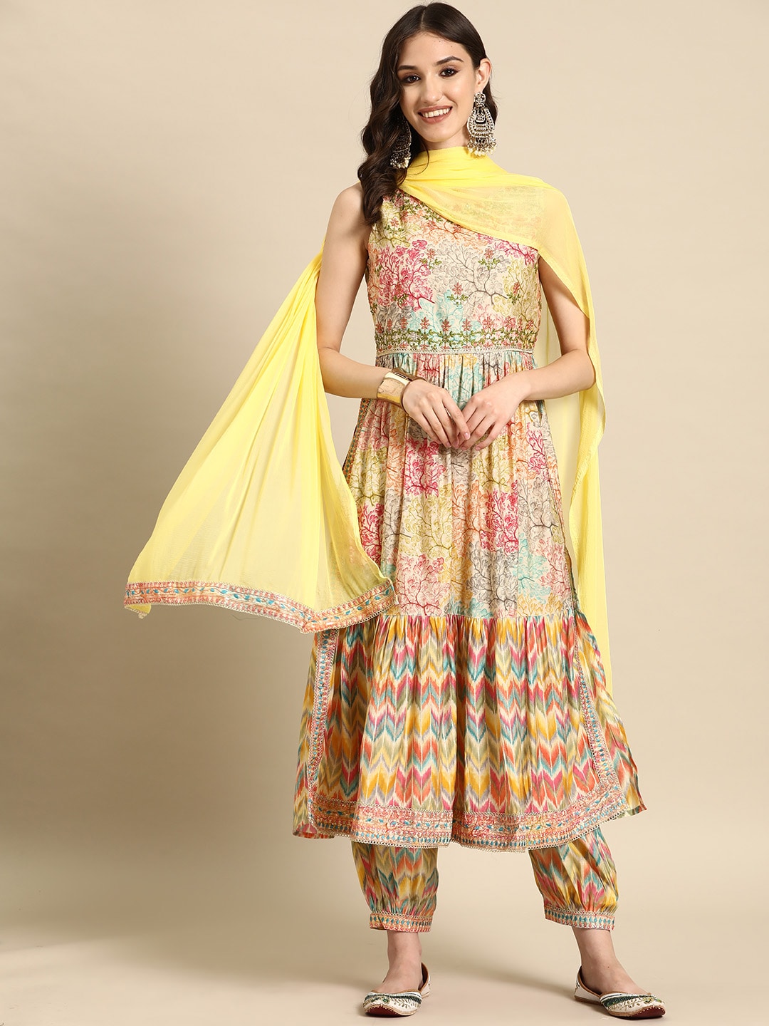 Sangria Floral Embroidered High Slit Sequinned Kurta With Salwar & Dupatta - Distacart