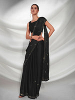 Thumbnail for Mitera Black Embellished Beads and Stones Satin Saree - Distacart