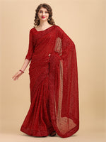 Thumbnail for Sangria Maroon Embellished Sequinned Pure Georgette Saree - Distacart
