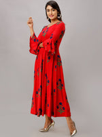 Thumbnail for Kalini Women Red & Navy Blue Floral Printed Flared Sleeves Anarkali Kurta - Distacart