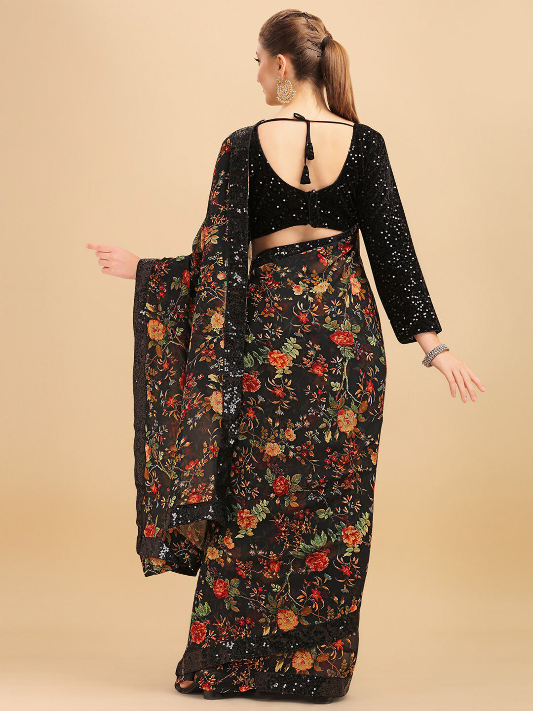 Sangria Floral Printed Embroidered Saree - Distacart