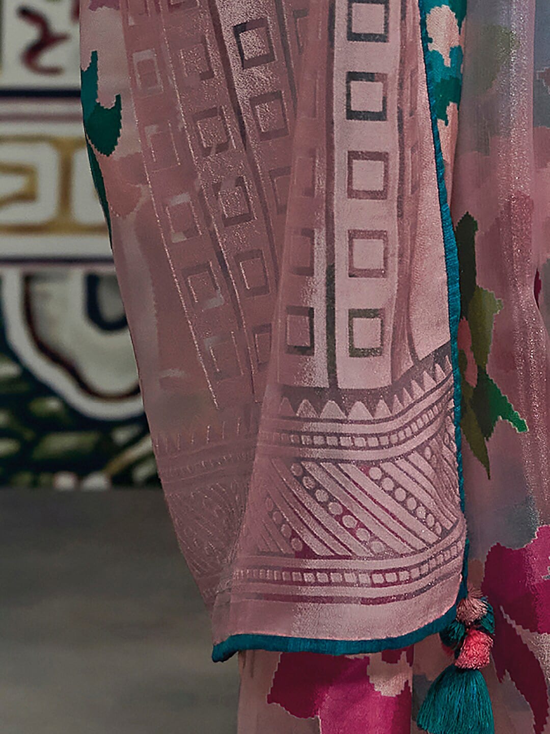 Mitera Pink & Blue Woven Design Brasso Chanderi Saree - Distacart