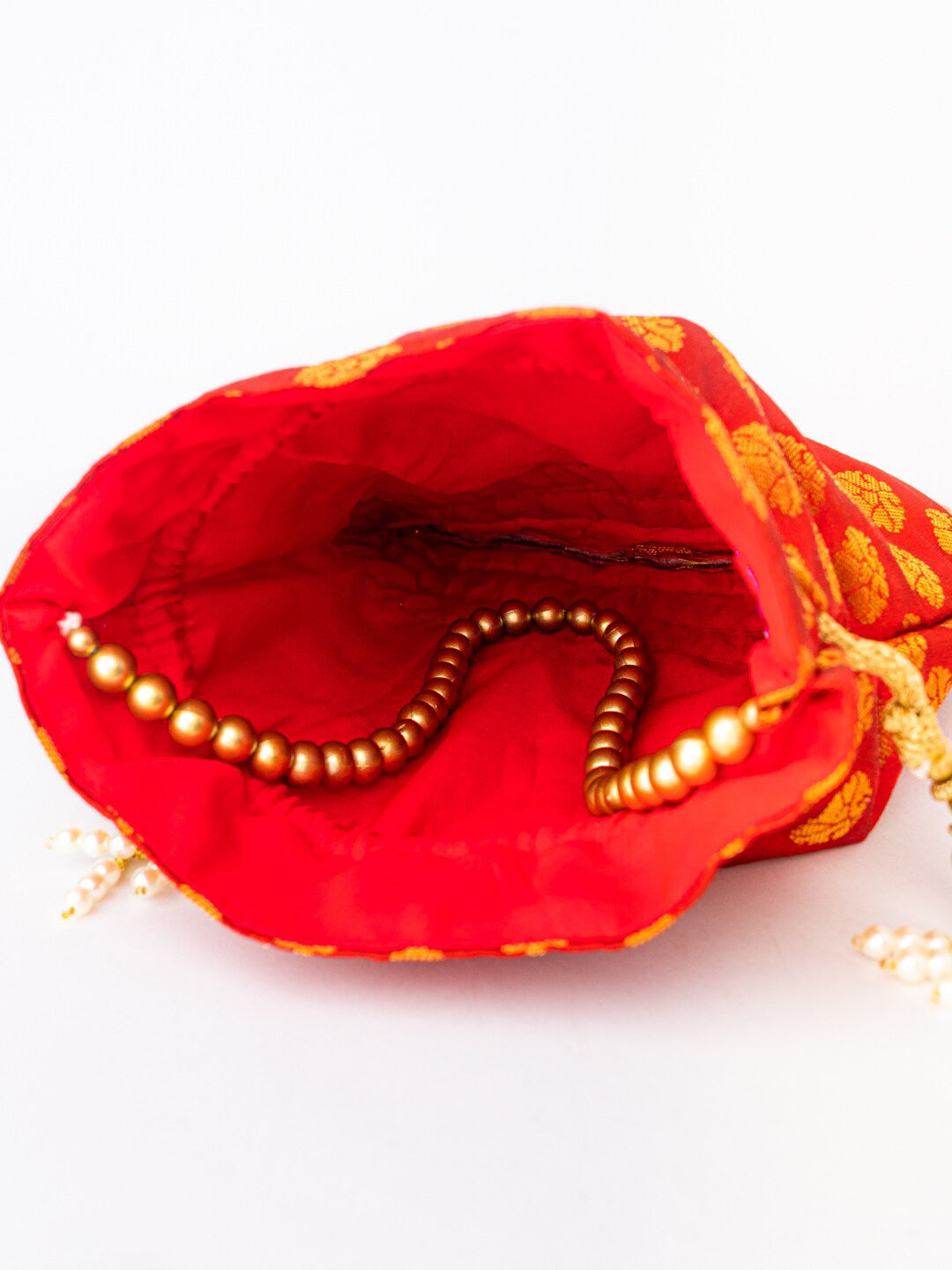 NR By Nidhi Rathi Red & Gold-Toned Embroidered Potli Clutch - Distacart