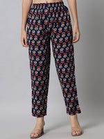 Thumbnail for Kalini Women Blue Floral Printed Viscose Rayon Kurta with Trousers - Distacart