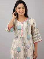 Thumbnail for Kalini Women Beige & Blue Ikat Printed Cotton Straight Kurta - Distacart