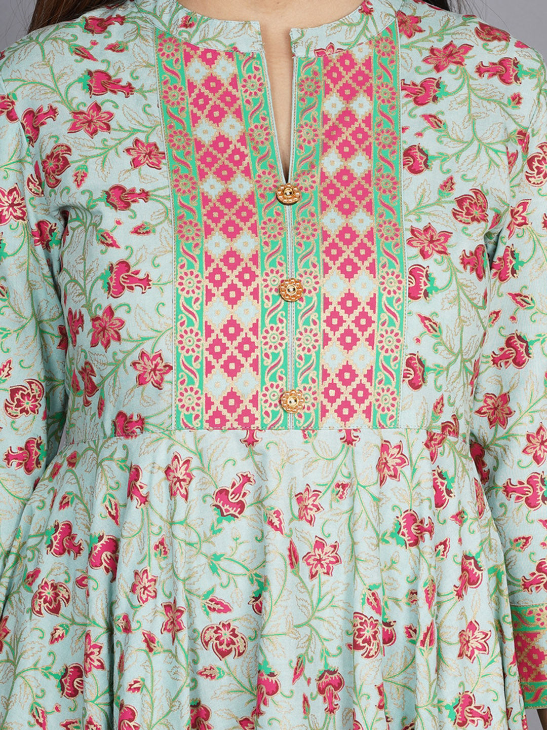 Kalini Women Sea Green & Pink Floral Printed Anarkali Kurta - Distacart