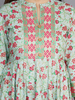 Thumbnail for Kalini Women Sea Green & Pink Floral Printed Anarkali Kurta - Distacart