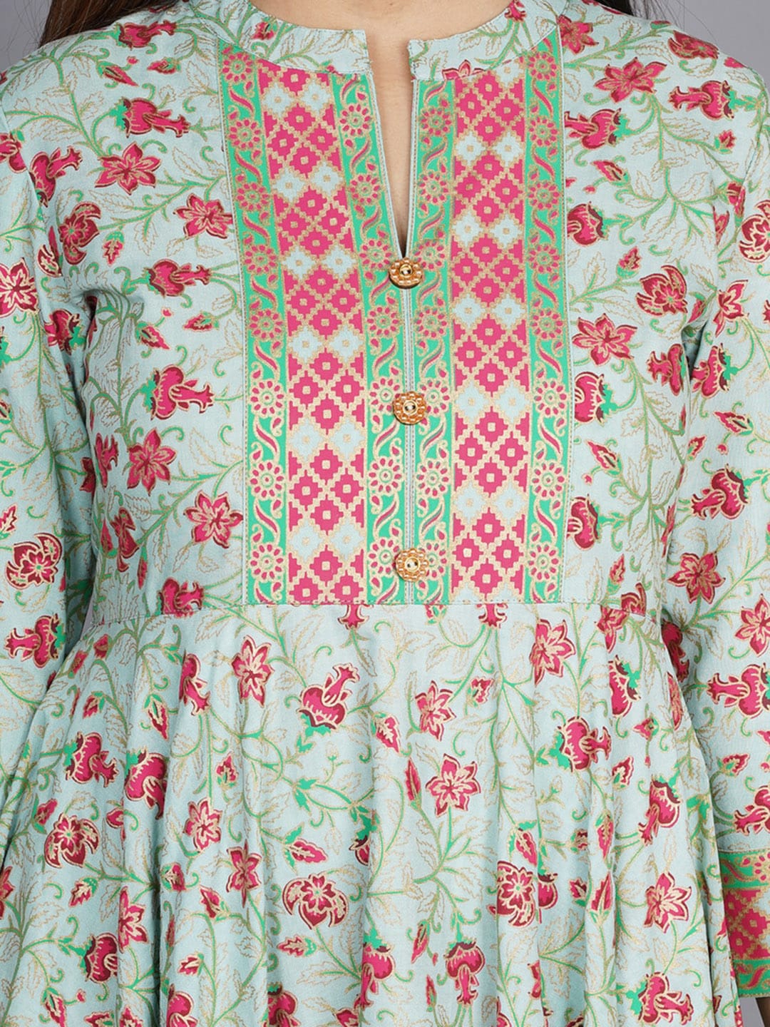 Kalini Women Sea Green & Pink Floral Printed Anarkali Kurta - Distacart