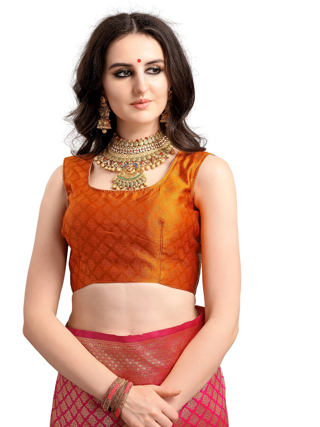 Kalini Pink & Mustard Yellow Ethnic Motifs Woven Design Half & Half Kanjeevaram Saree - Distacart