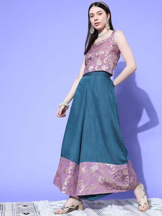 InWeave Women's Mauve Brocade Strappy Top W Teal Mauve Brocade Palazzo Set - Distacart