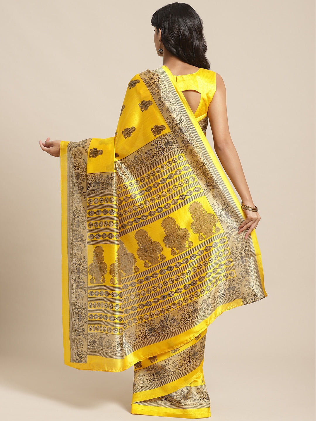 Saree Mall Yellow & Beige Printed Saree - Distacart