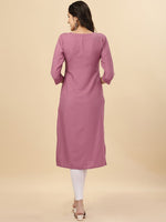 Thumbnail for HERE&NOW Mauve & Biege Ethnic Motifs Embroidered Yoke Design Mirror Work Kurta - Distacart