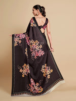 Thumbnail for Sangria Black & Burgundy Floral Zari Satin Saree - Distacart
