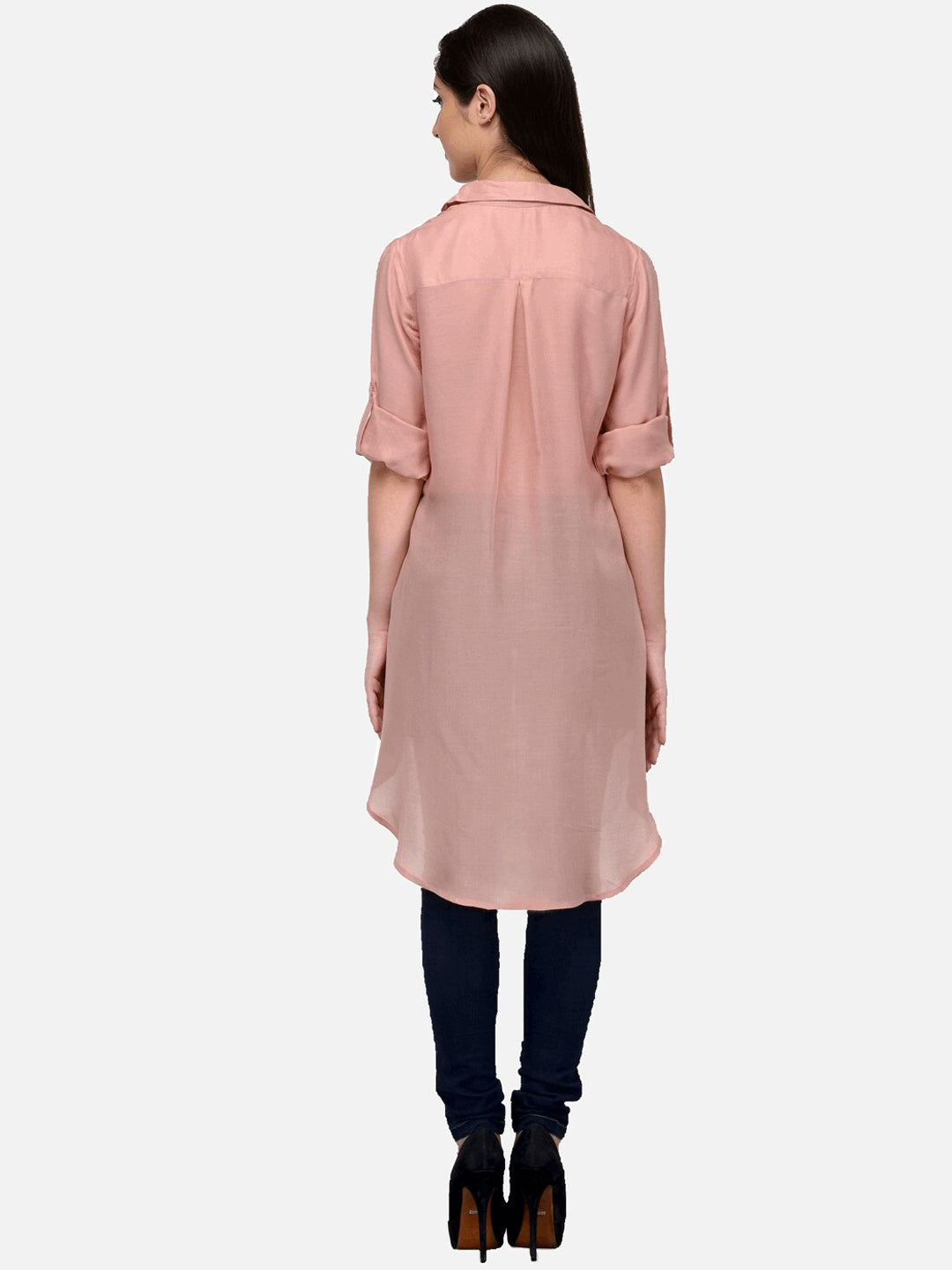 Kalini Women Peach-Coloured Pastels High Low Pathani Kurta - Distacart