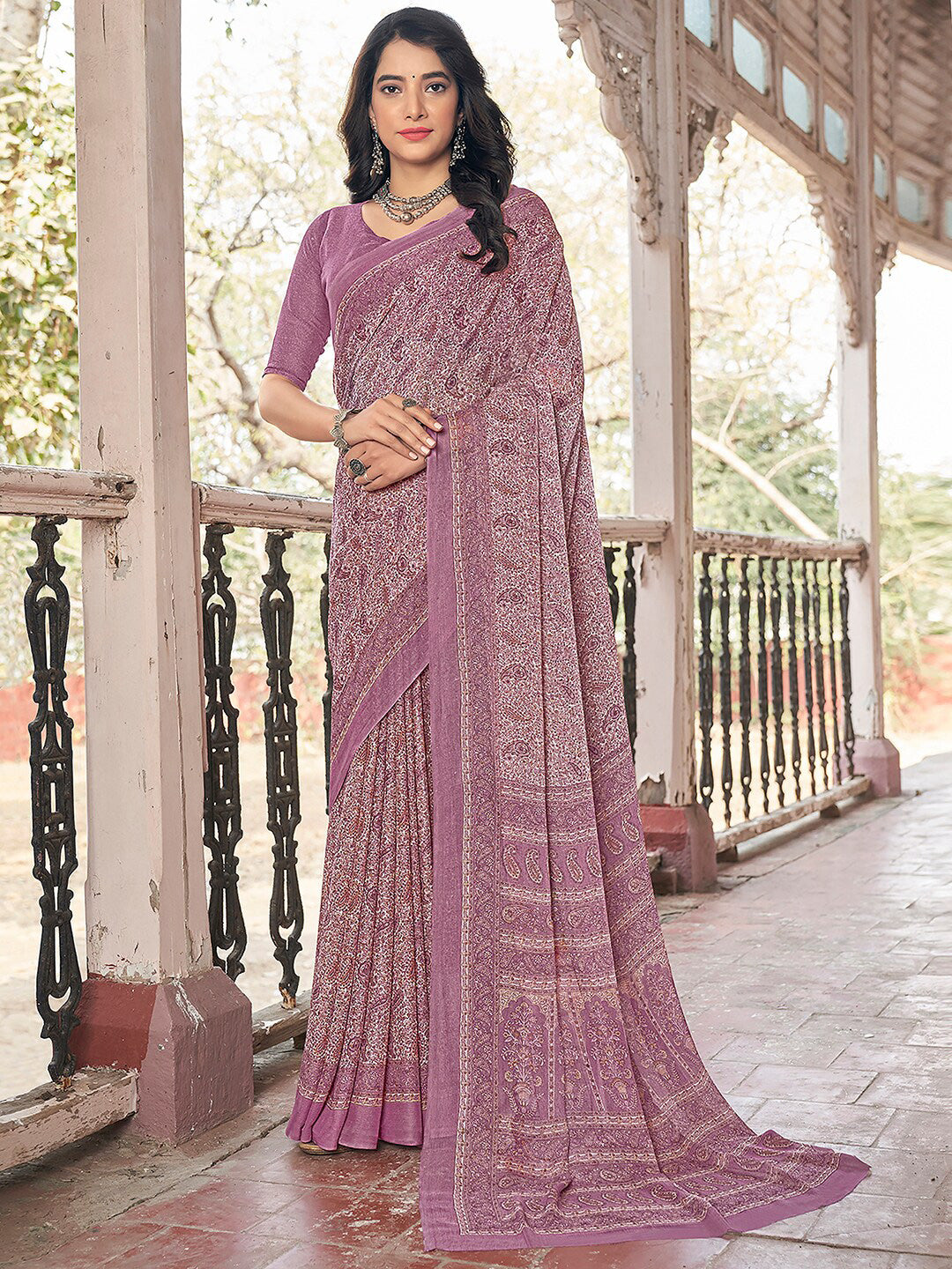 Kalini Paisley Printed Pure Chiffon Dabu Saree - Distacart