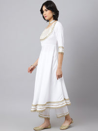 Thumbnail for Khushal K Women White Yoke Design Kurta with Palazzos & With Dupatta - Distacart