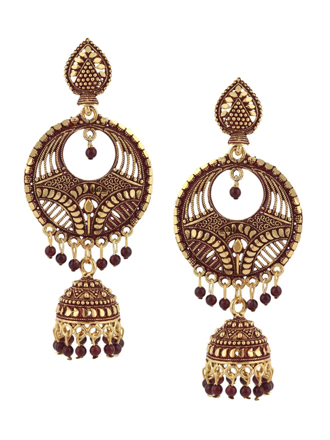 Gold-Plated Alloy Designer Brass Jhumki Earrings - The Pari - Distacart