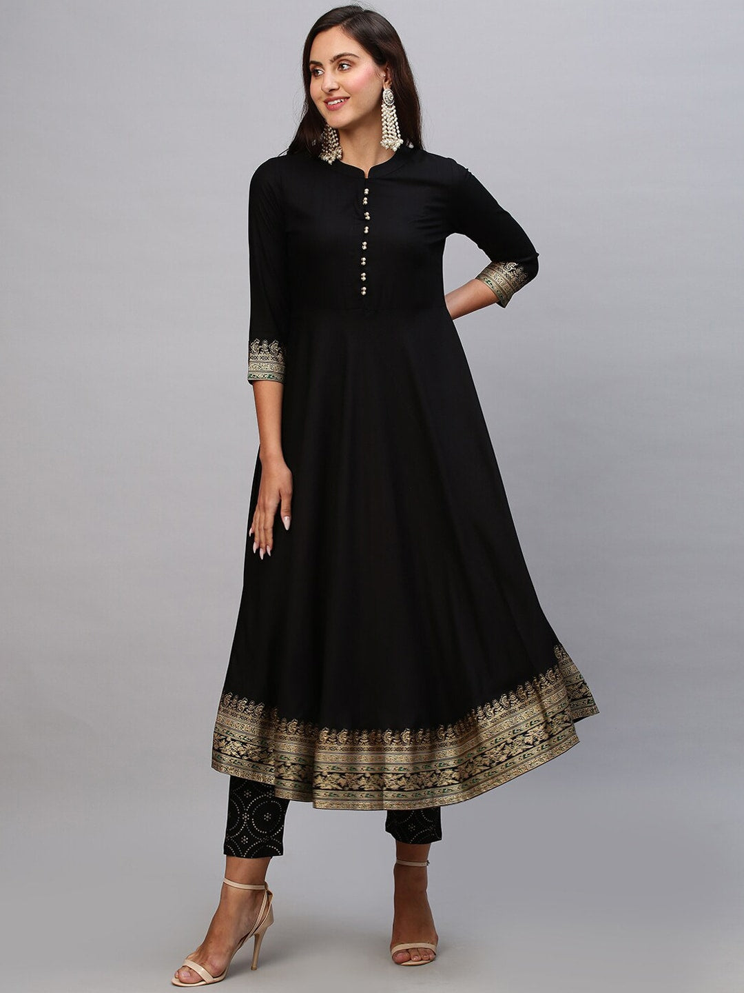STK297-Stunning Black Color Anarkali Kurti Set with Pants and Yolk wor -  Sreya Trends LLC