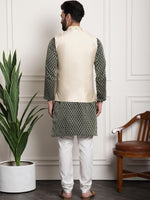 Thumbnail for Sojanya Men Green Ethnic Motifs Kurta with Churidar with Nehru Jacket - Distacart