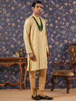 Thumbnail for House of Pataudi Ethnic Motifs Embroidered Mandarin Collar Straight Kurta With Churidar - Distacart