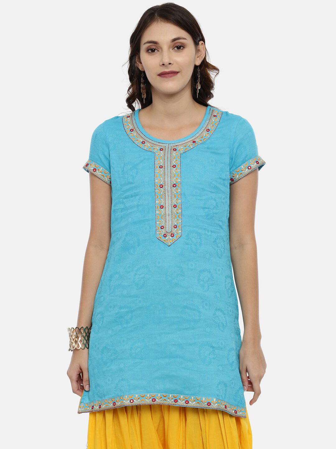 Souchii Women Blue Printed Floral Grandeur & Majestic Artwork Kurta - Distacart