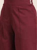 Thumbnail for Sangria Women Burgundy & Mustard Yellow Abstract Print Cotton Kurta with Trousers - Distacart