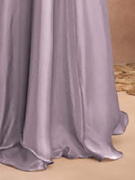 Thumbnail for Mitera Lavender Floral Embroidered Satin Saree - Distacart