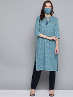 Thumbnail for HERE&NOW Women Blue White Printed Straight Kurta - Distacart