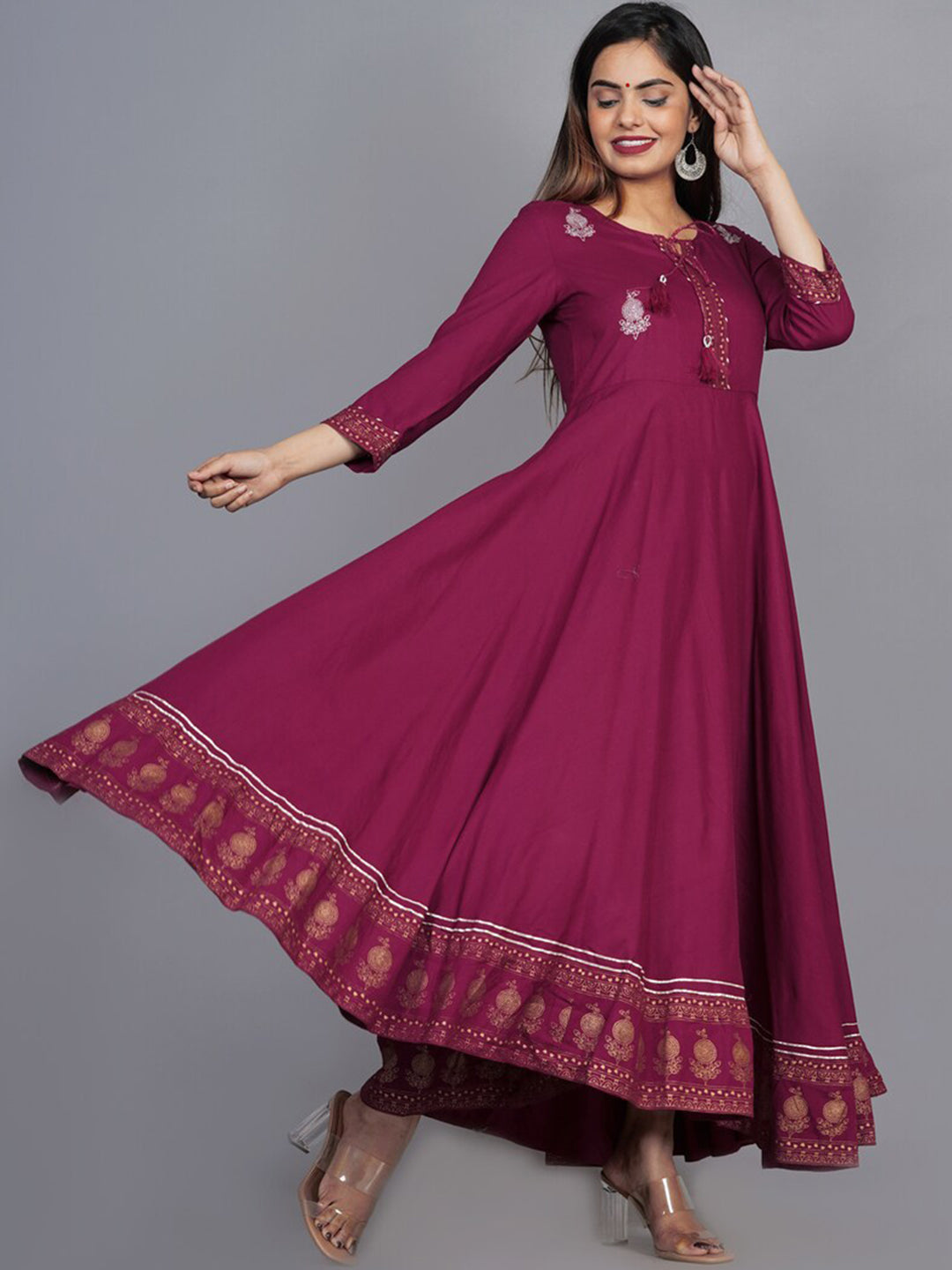 Kalini Women Maroon Floral Embroidered Anarkali Kurta - Distacart