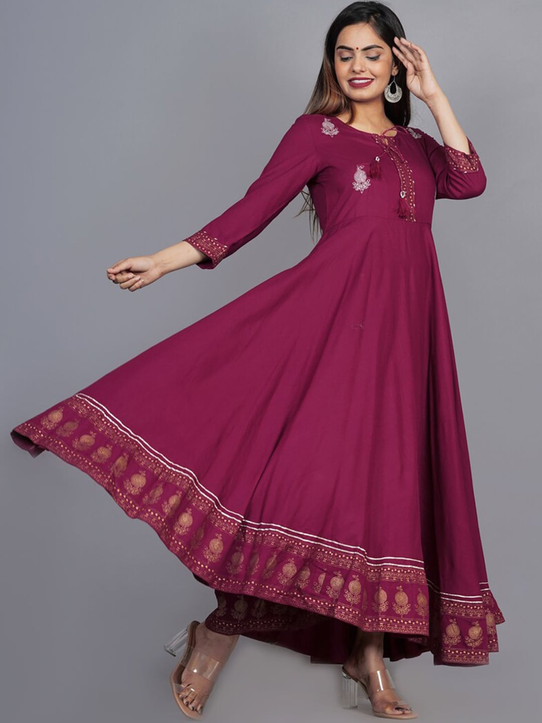 Kalini Women Maroon Floral Embroidered Anarkali Kurta - Distacart