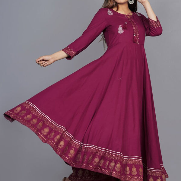 Kalini Women Maroon Floral Embroidered Anarkali Kurta - Distacart