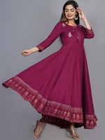 Thumbnail for Kalini Women Maroon Floral Embroidered Anarkali Kurta - Distacart