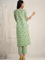 Thumbnail for Sangria Floral Printed Gotta Patti Pure Cotton Kurta With Trouser & Dupatta - Distacart
