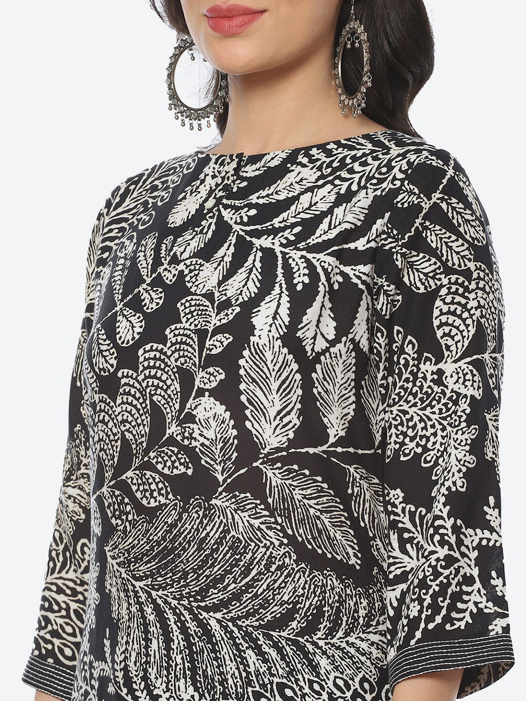 Biba Ethnic Motif Printed Boat Neck Straight Kurta with Palazzos - Distacart