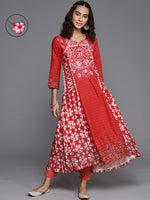 Thumbnail for Biba Women Red & White Ethnic Motifs Printed Kurta & Mask - Distacart