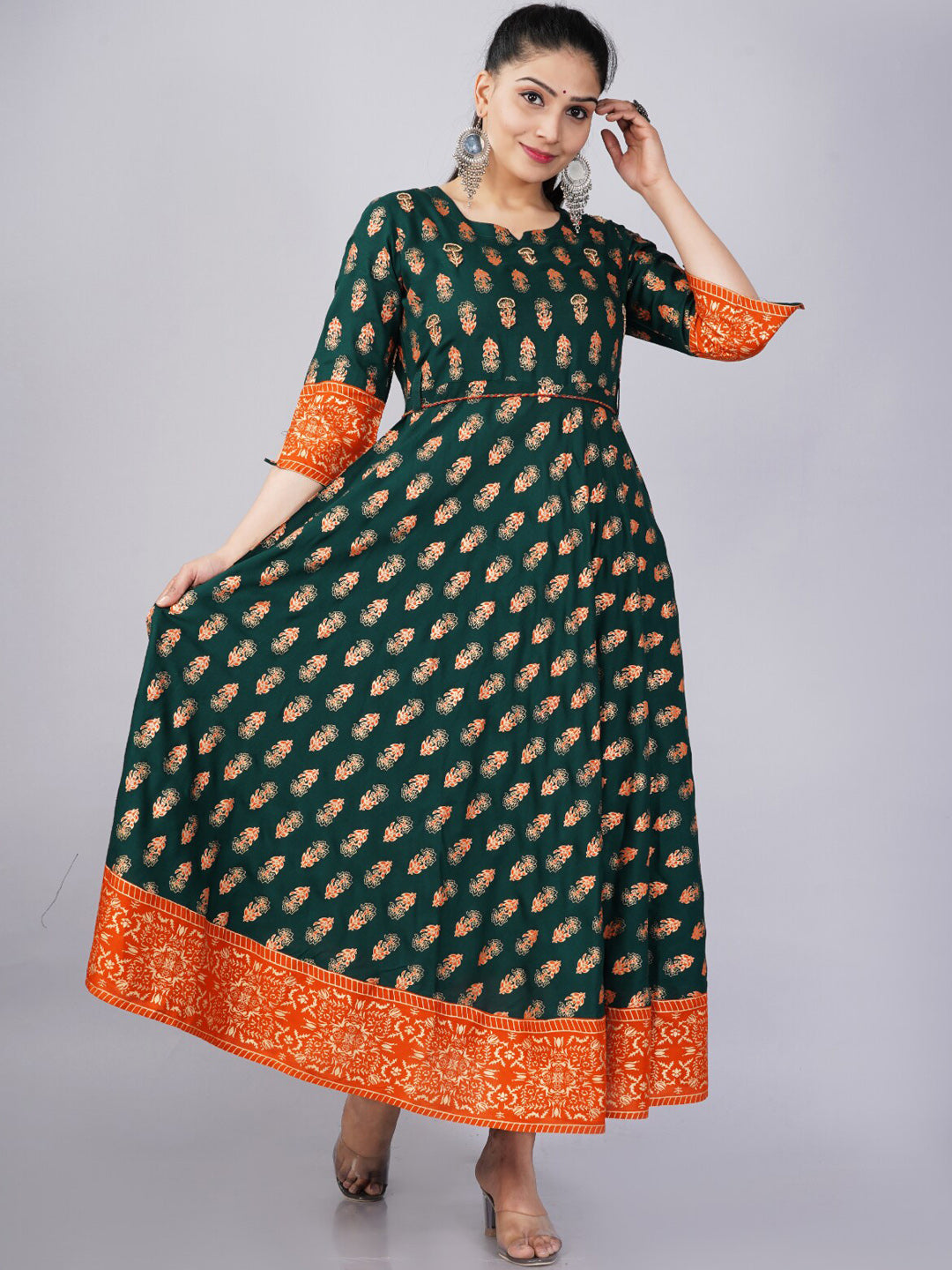 Kalini Green Floral Printed Anarkali Kurta For Women - Distacart