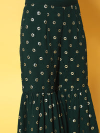 Thumbnail for Libas Green & Golden Ethnic Embroidered Sequinned Kurta with Sharara & Dupatta - Distacart