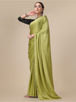 Thumbnail for Sangria Olive Green Satin Saree With Beads Embelished Border - Distacart