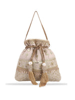 Thumbnail for Masq Women Beige & Gold-Toned Embellished Potli - Distacart