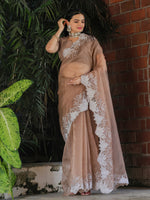 Thumbnail for Tikhi Imli Beige Embroidered Organza Saree - Distacart