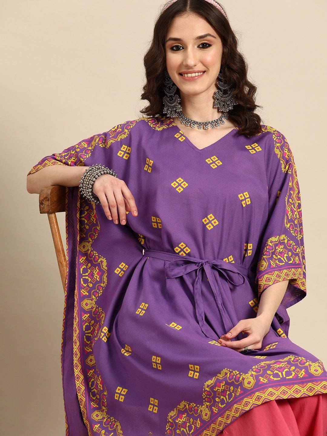 Sangria Women Ethnic Motifs Printed Kaftan Kurta - Distacart