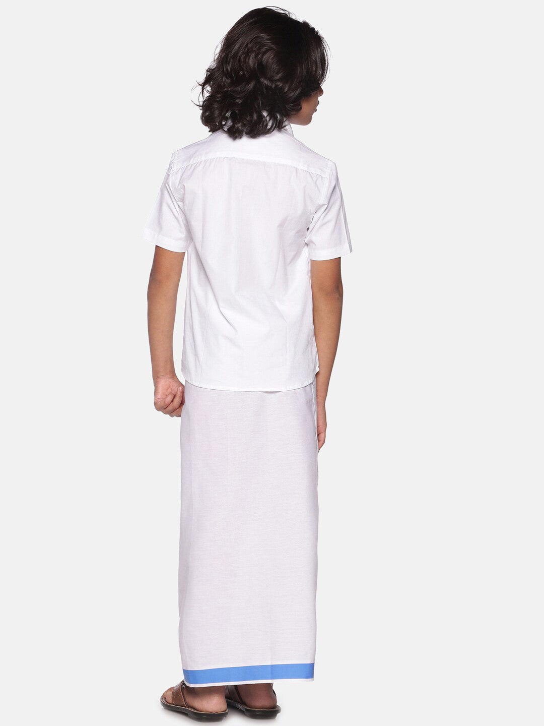 Sethukrishna Boys White Pure Cotton Shirt with Readymade Dhoti - Distacart